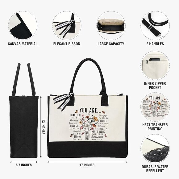 Religious Canvas Tote Bag Christian Gift Large Capacity Inspirational - Picture 2 of 6